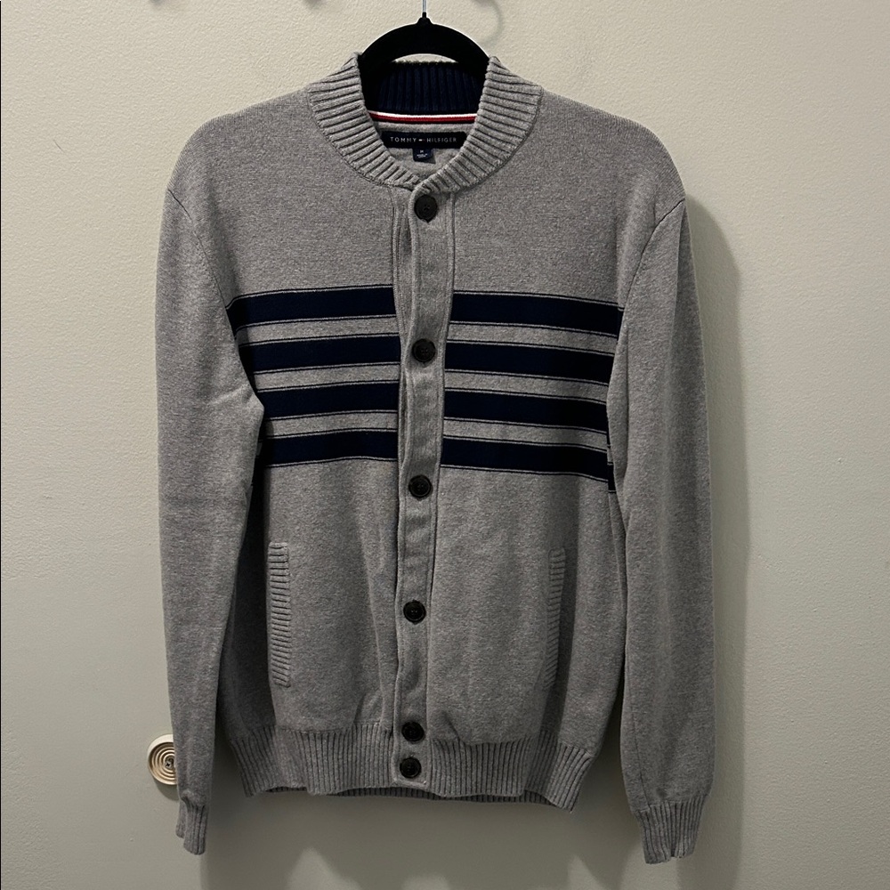 Tommy Hilfiger Gray and Navy Striped Cardigan